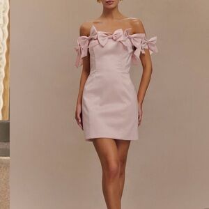 NWT MESHKI Rose Strapless Bow Mini Dress in Powder Pink